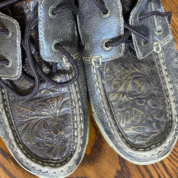 Twisted X Tooled Leather Detail Women's Boat Driving Shoes 8.5 Moccasin Floral - Picture 10 of 10